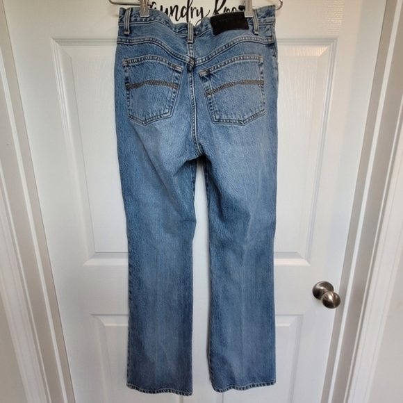 Express Vintage 7/8‎ Long High Rise Flare Blue Denim Jeans Juniors - Picture 2 of 16